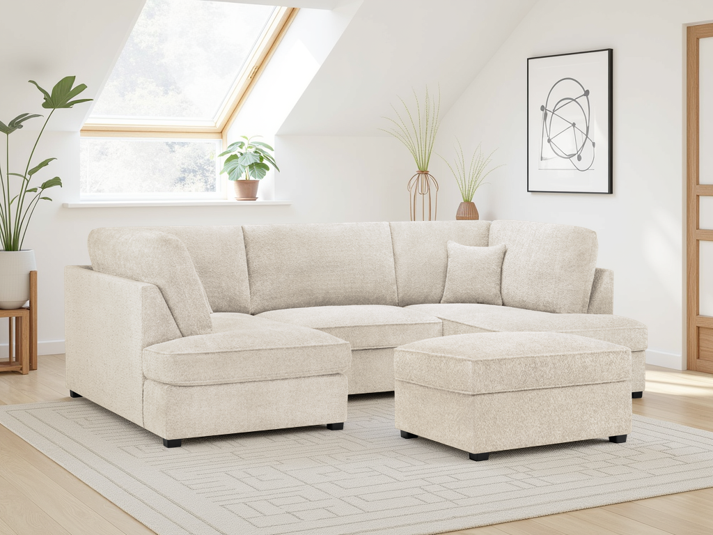 Solan Boucle Fabric U-Shape Sofa