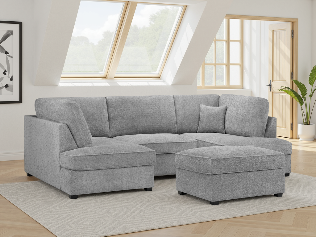 Solan Boucle Fabric U-Shape Sofa